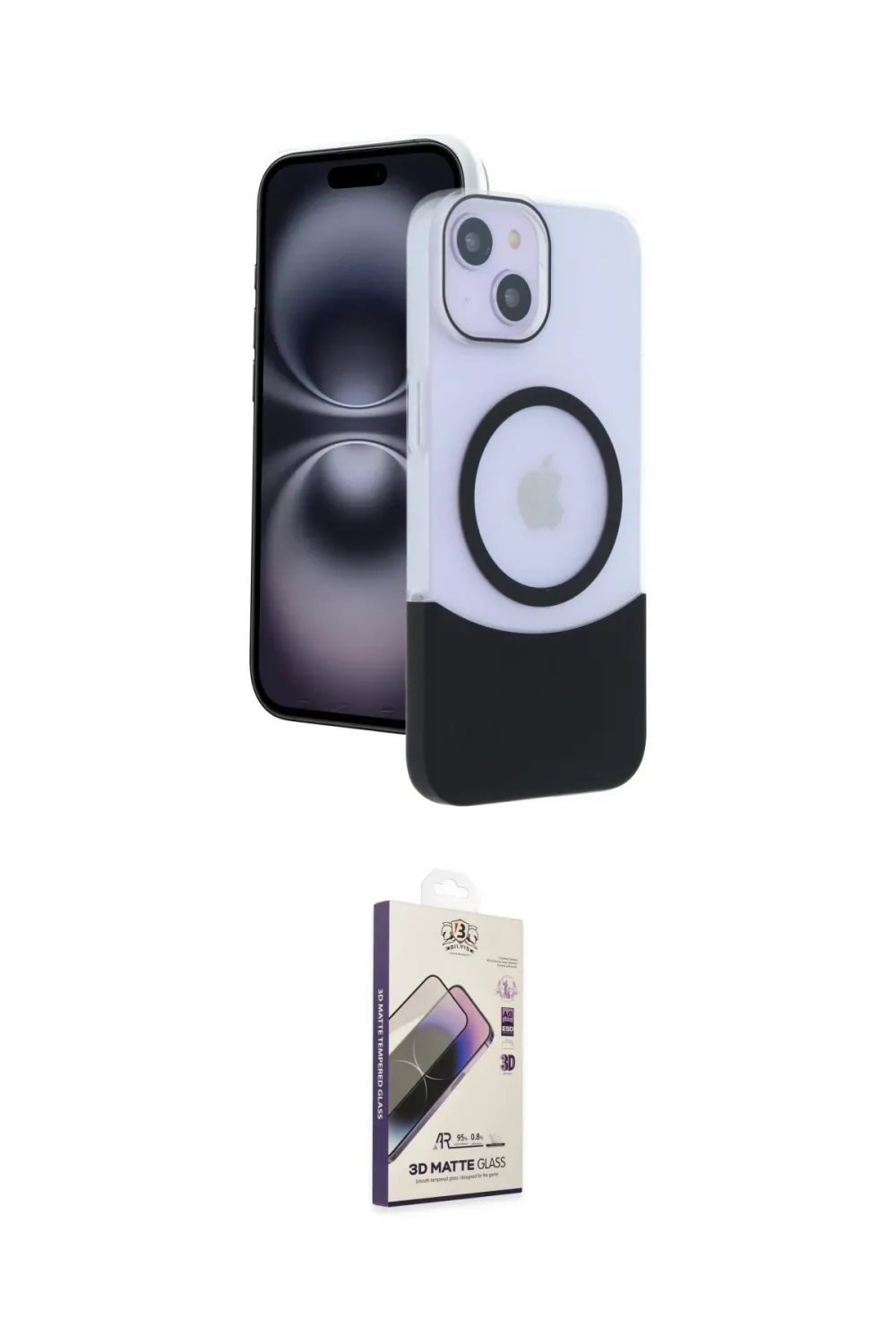 ieg™ iPhone 15 Kılıf Kozmos Form Özel Seri - Siyah Bilvis 3D Mat Cam Ekran Koruyucu
