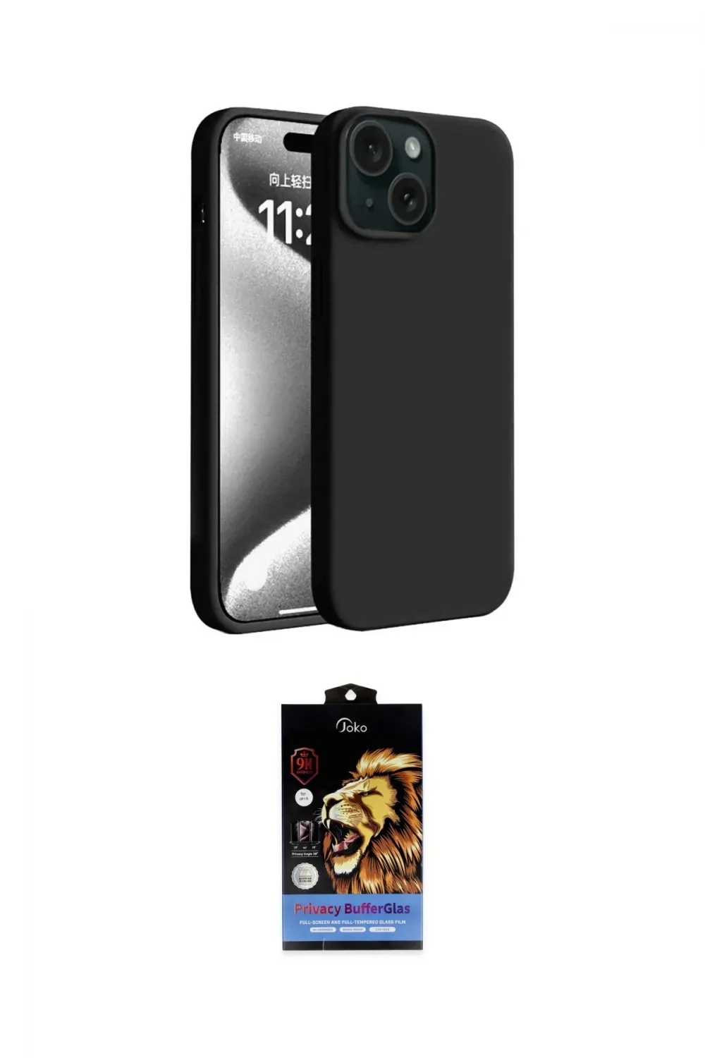 ieg™ iPhone 15 Kılıf Kozmos Yansıma Özel Seri - Siyah Buffer Hayalet Cam Ekran Koruyucu