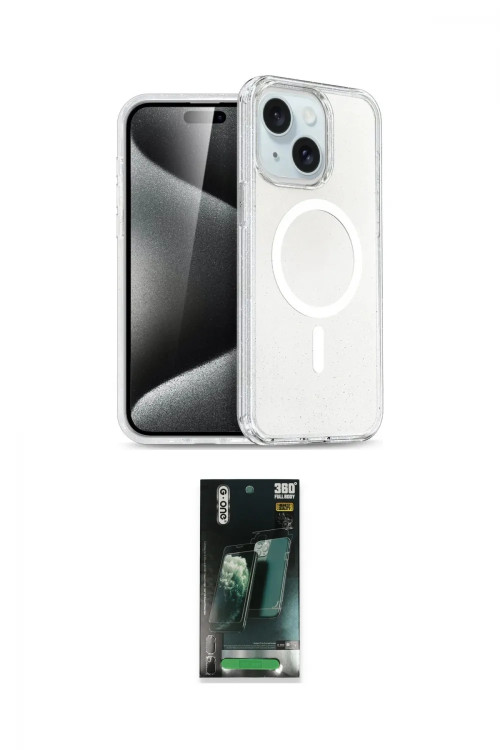 ieg™ iPhone 15 Kılıf Nova Asil Prime - Şeffaf 360 Full Body Arka Koruyucu