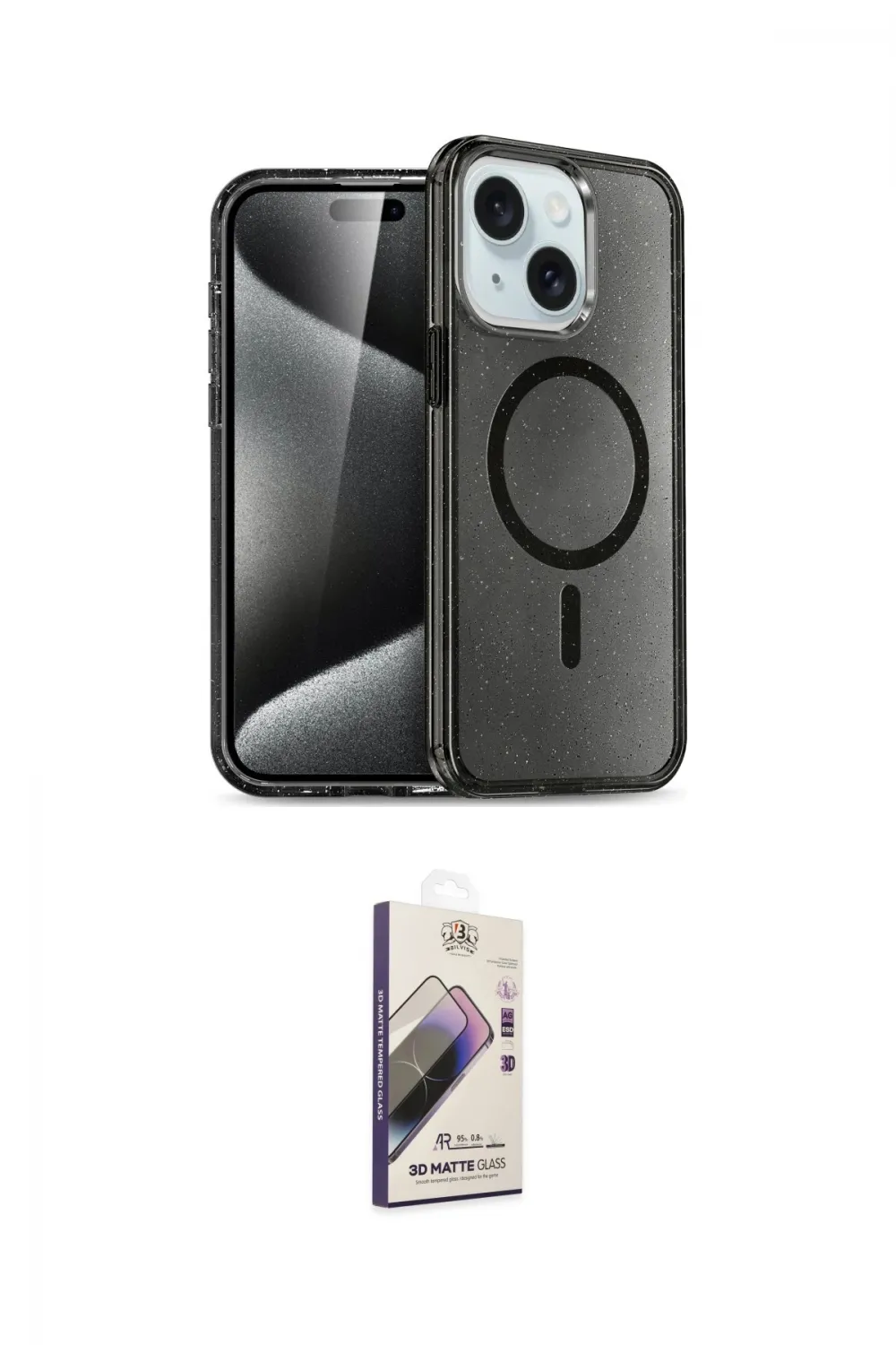 ieg™ iPhone 15 Kılıf Nova Asil Prime - Siyah Bilvis 3D Mat Cam Ekran Koruyucu
