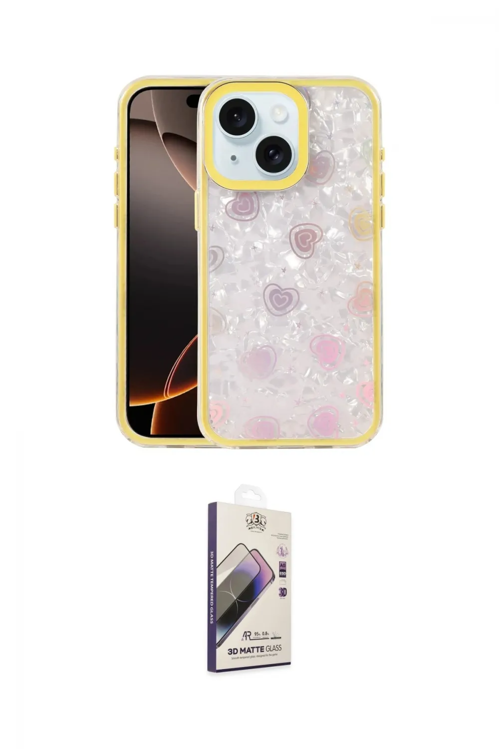 ieg™ iPhone 15 Kılıf Odak Prime - Siyah Bilvis 3D Mat Cam Ekran Koruyucu
