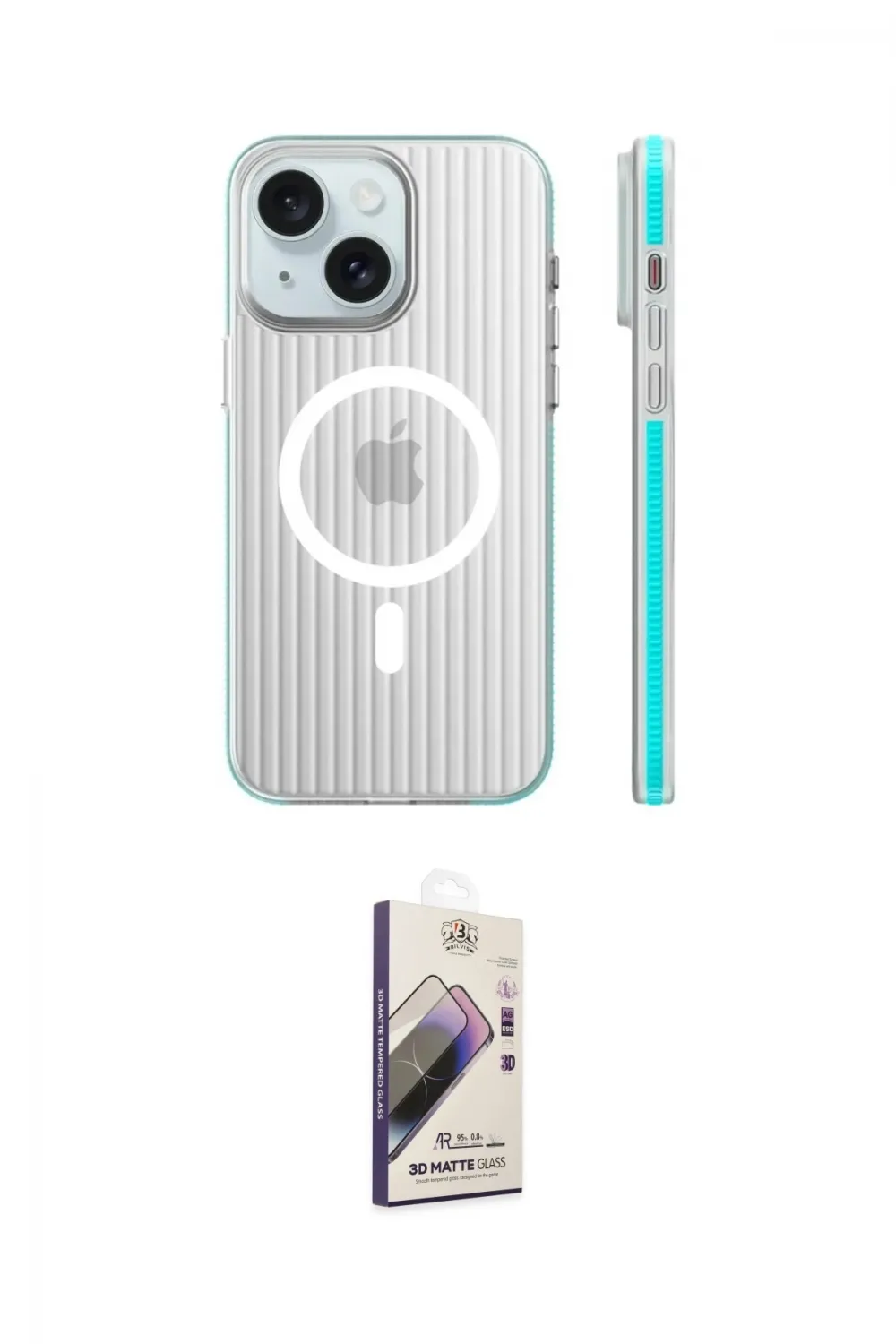 ieg™ iPhone 15 Kılıf Pusula Minimal Koleksiyonu - Siyah Bilvis 3D Mat Cam Ekran Koruyucu