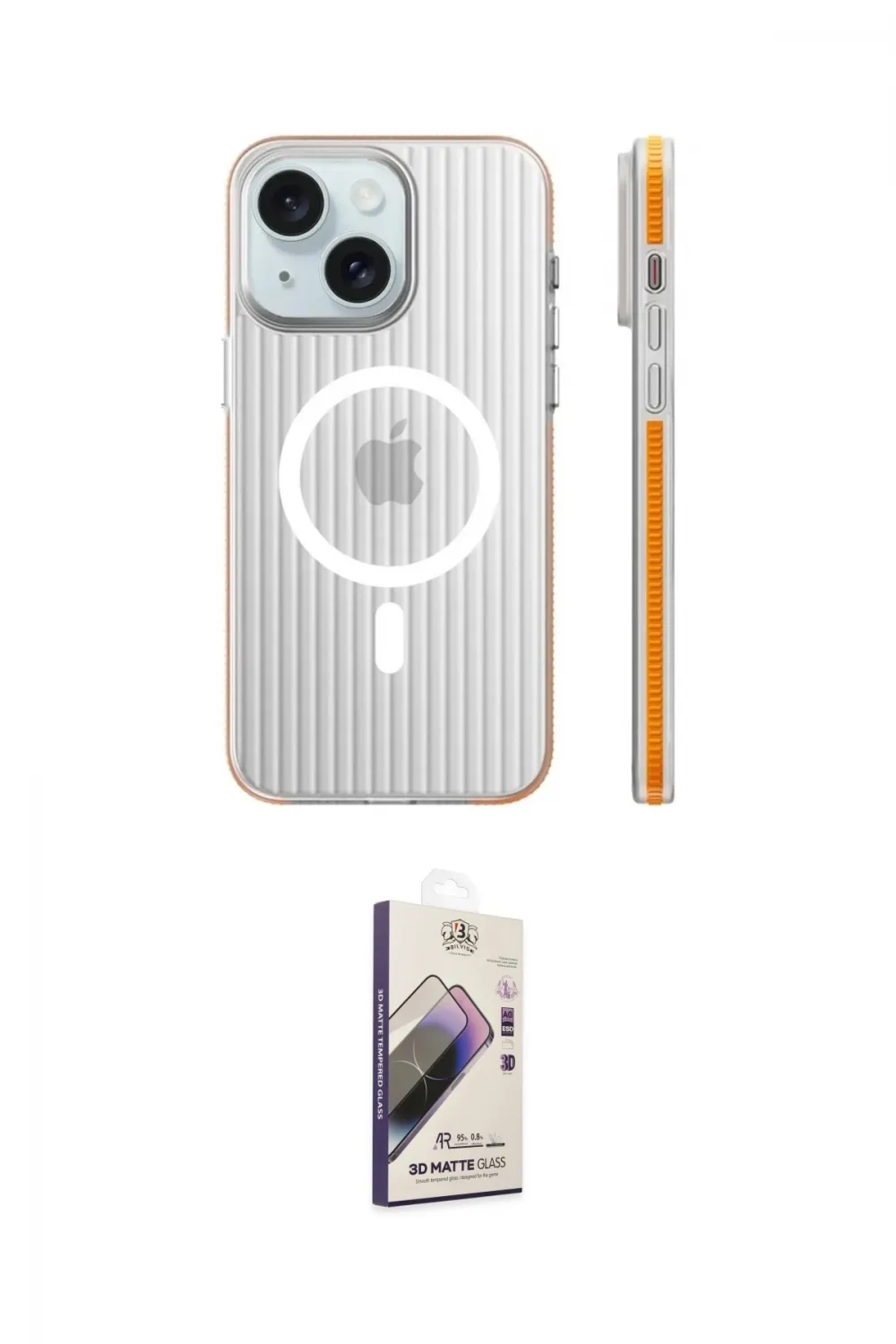 ieg™ iPhone 15 Kılıf Pusula Minimal Koleksiyonu - Siyah Bilvis 3D Mat Cam Ekran Koruyucu