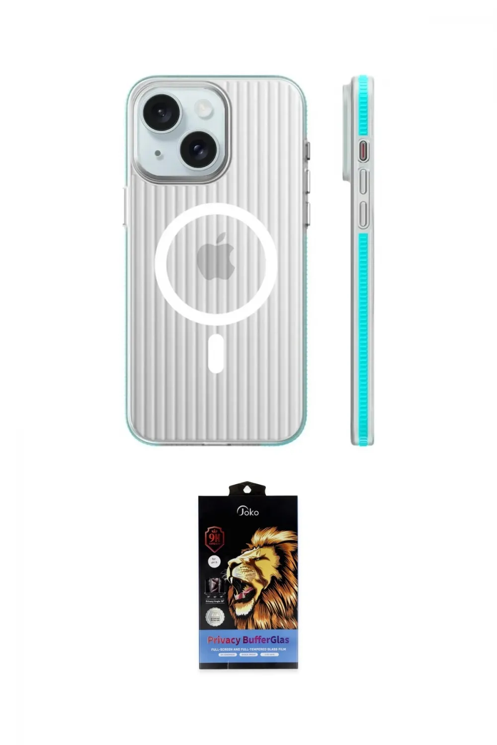 ieg™ iPhone 15 Kılıf Pusula Minimal Koleksiyonu - Siyah Buffer Hayalet Cam Ekran Koruyucu