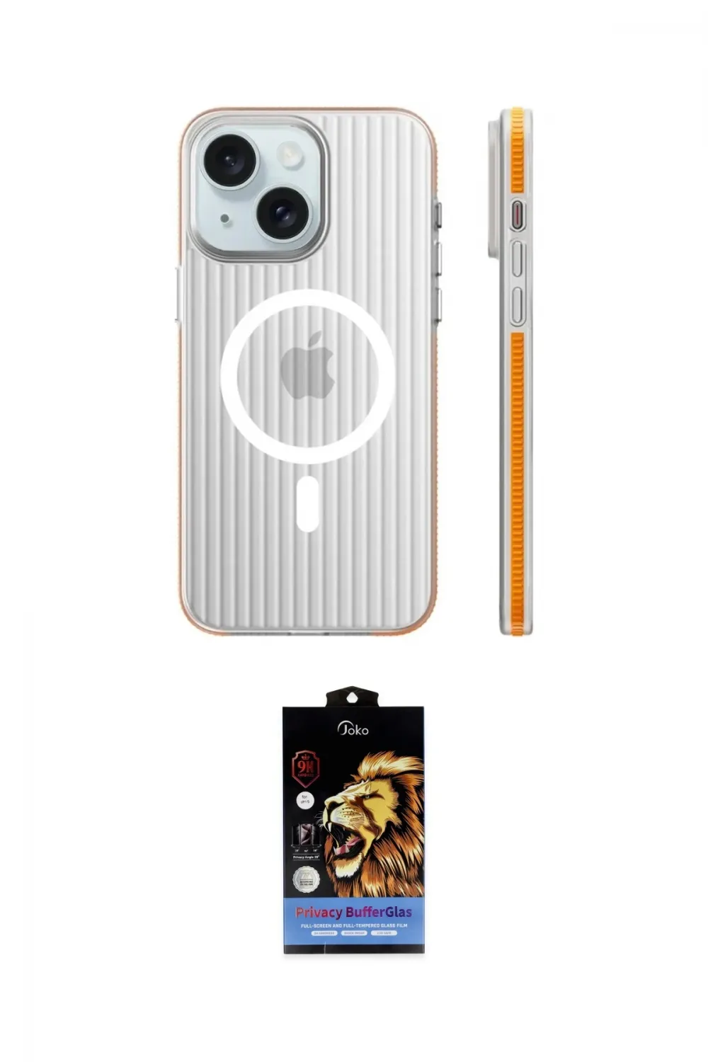 ieg™ iPhone 15 Kılıf Pusula Minimal Koleksiyonu - Siyah Buffer Hayalet Cam Ekran Koruyucu