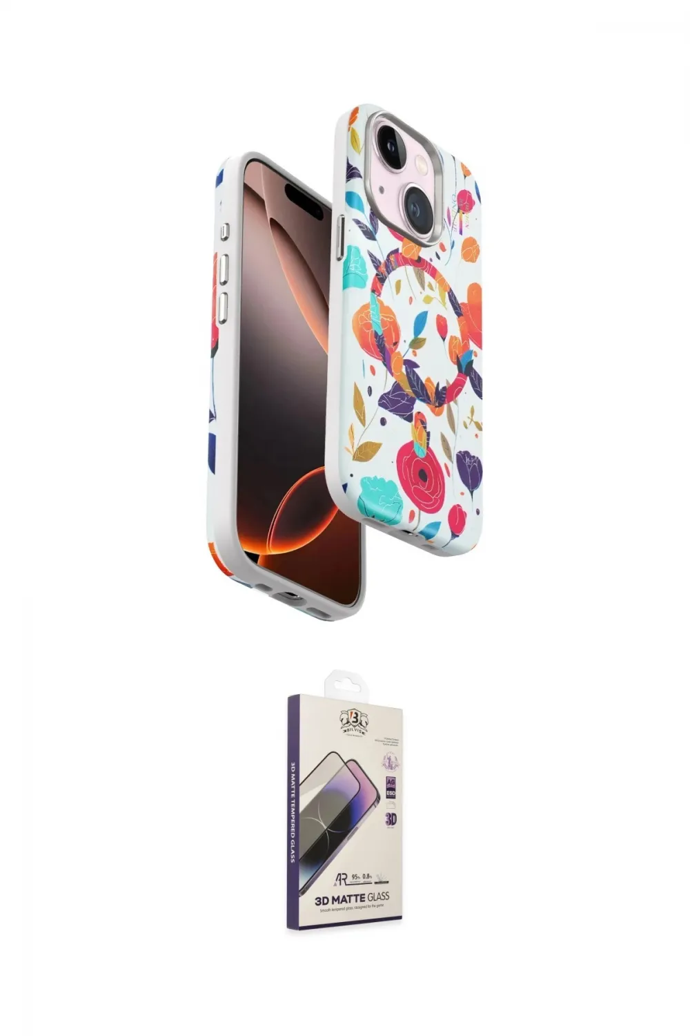 ieg™ iPhone 15 Kılıf Siluet Doku - Siyah Bilvis 3D Mat Cam Ekran Koruyucu
