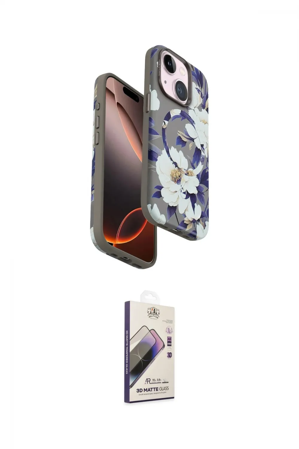 ieg™ iPhone 15 Kılıf Siluet Doku - Siyah Bilvis 3D Mat Cam Ekran Koruyucu