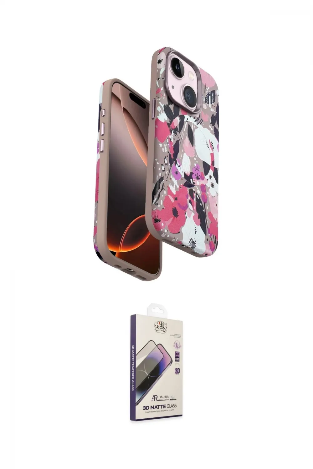 ieg™ iPhone 15 Kılıf Siluet Doku - Siyah Bilvis 3D Mat Cam Ekran Koruyucu