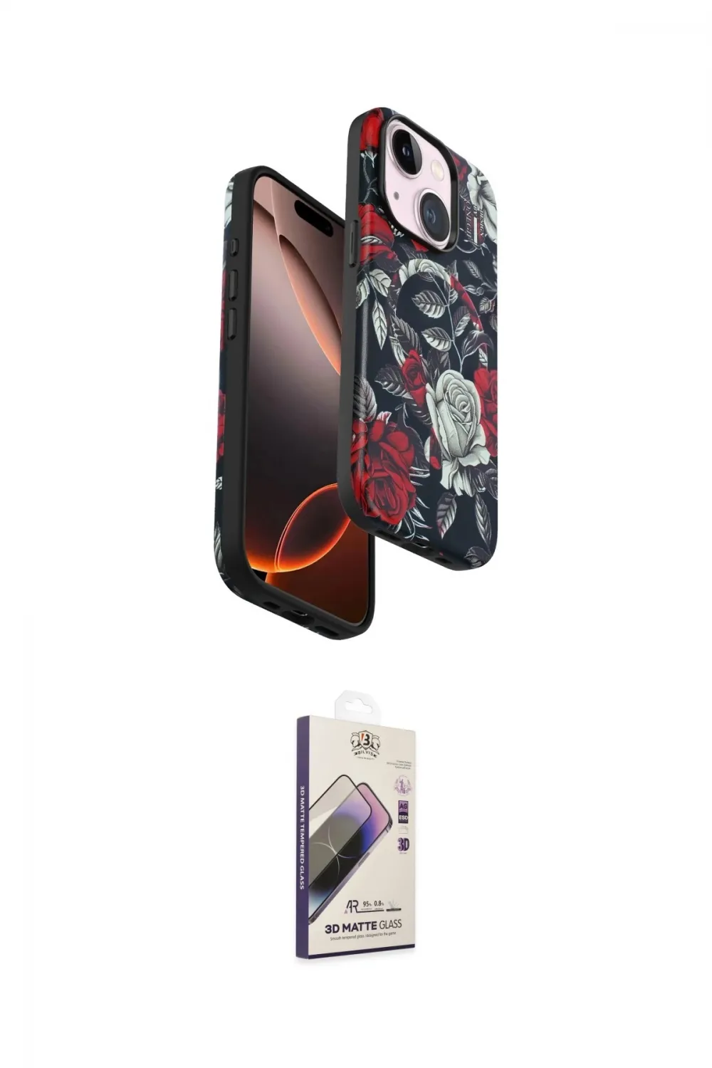 ieg™ iPhone 15 Kılıf Siluet Doku - Siyah Bilvis 3D Mat Cam Ekran Koruyucu