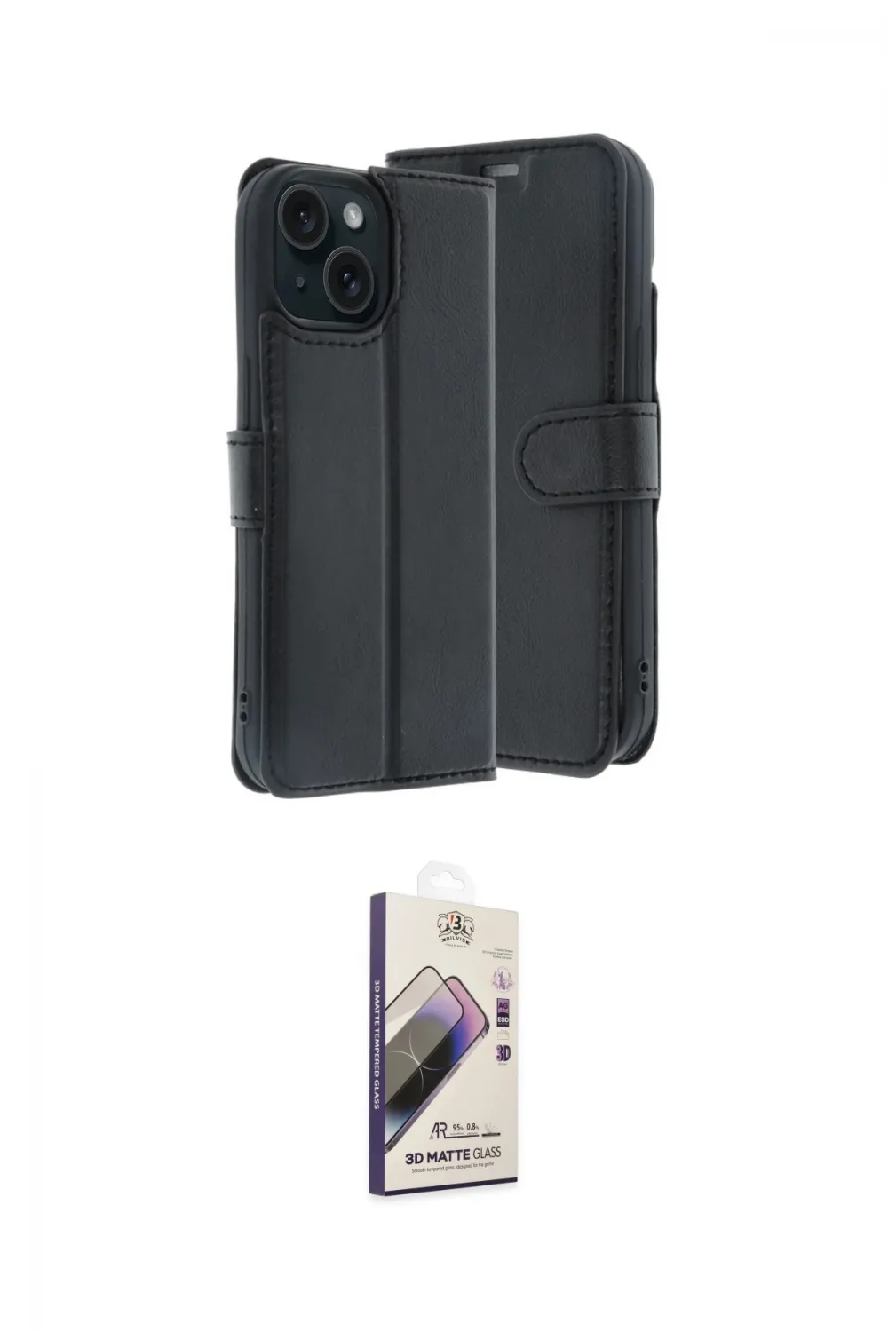 ieg™ iPhone 15 Kılıf Siluet Işık Serisi - Siyah Bilvis 3D Mat Cam Ekran Koruyucu