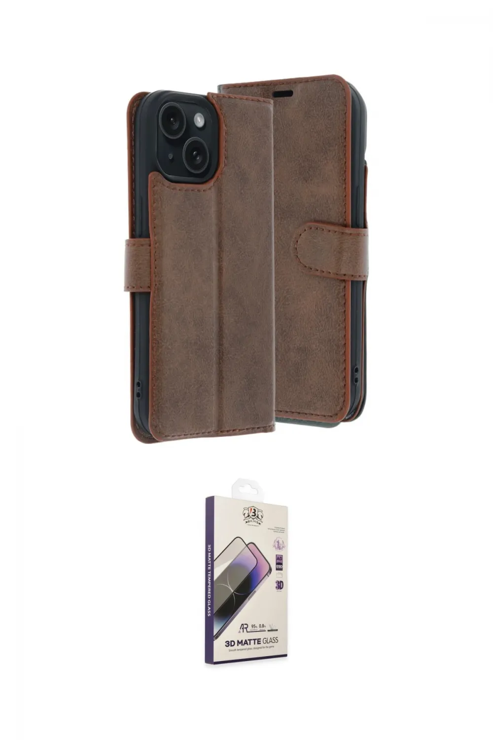 ieg™ iPhone 15 Kılıf Siluet Işık Serisi - Siyah Bilvis 3D Mat Cam Ekran Koruyucu