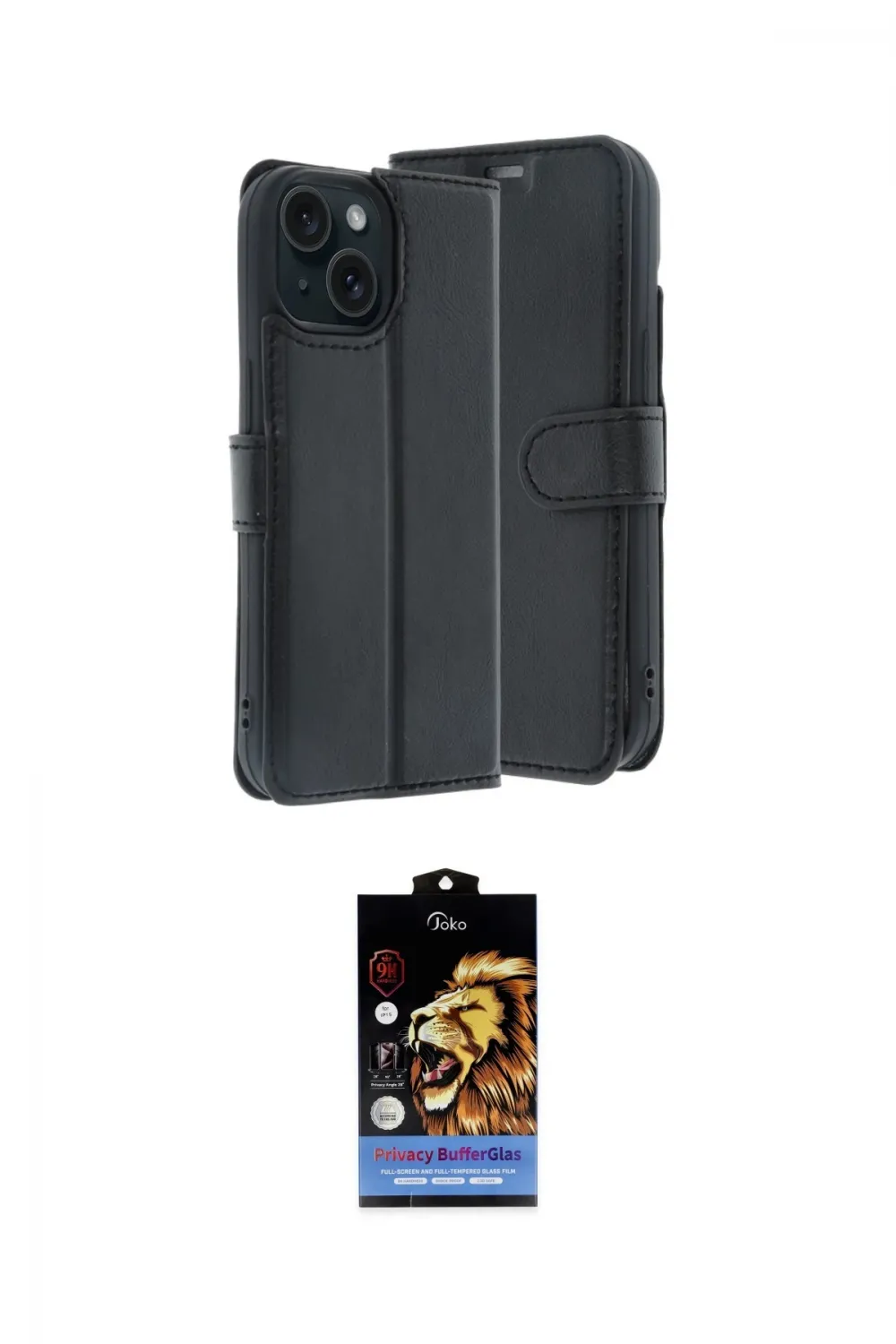 ieg™ iPhone 15 Kılıf Siluet Işık Serisi - Siyah Buffer Hayalet Cam Ekran Koruyucu