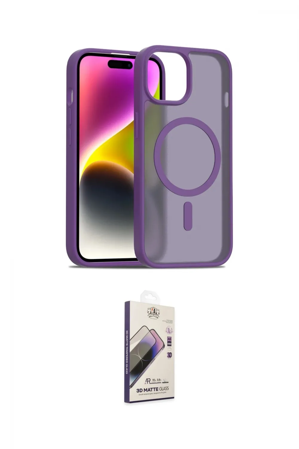 ieg™ iPhone 15 Kılıf Siluet Minimal Prime - Siyah Bilvis 3D Mat Cam Ekran Koruyucu