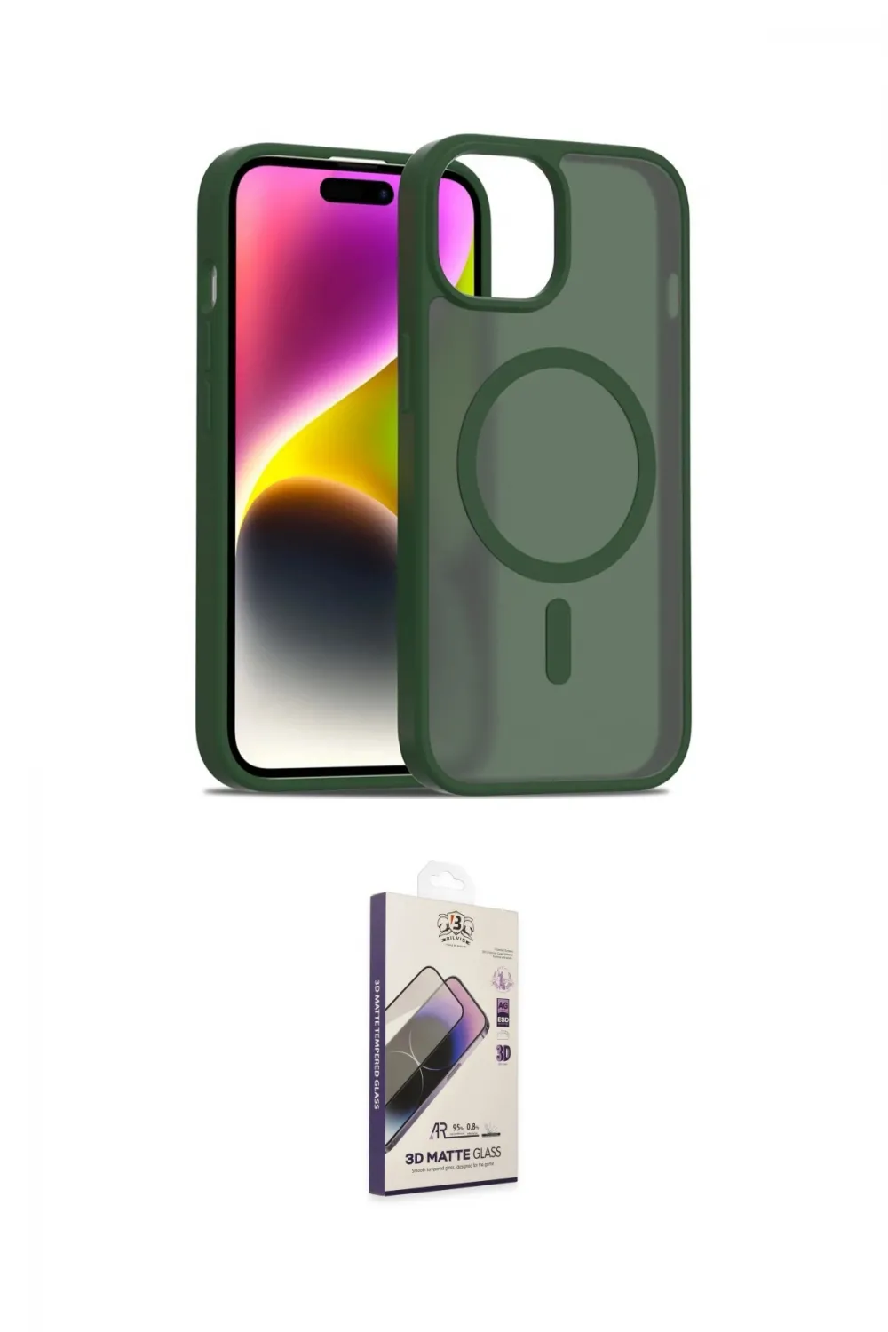 ieg™ iPhone 15 Kılıf Siluet Minimal Prime - Siyah Bilvis 3D Mat Cam Ekran Koruyucu