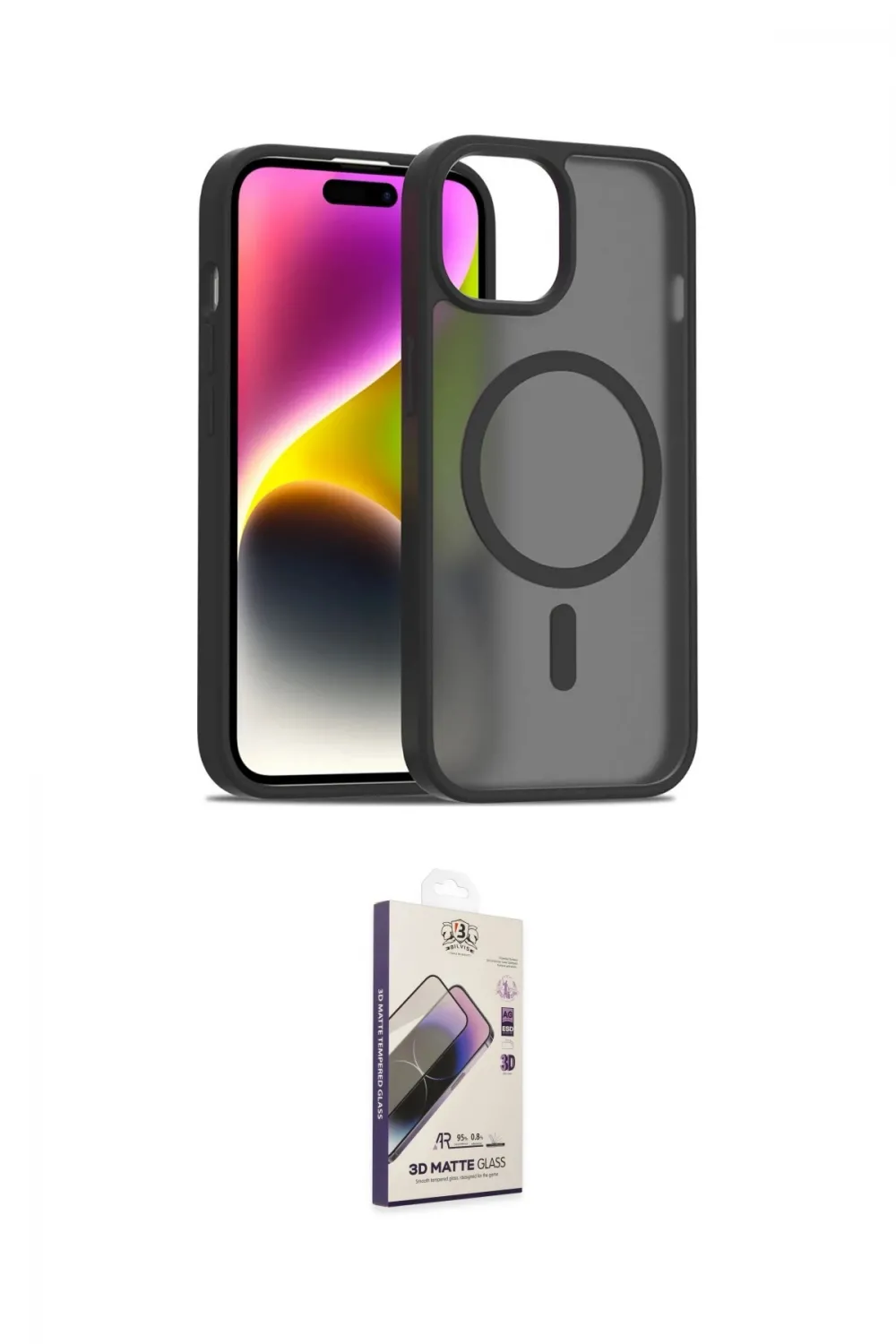 ieg™ iPhone 15 Kılıf Siluet Minimal Prime - Siyah Bilvis 3D Mat Cam Ekran Koruyucu