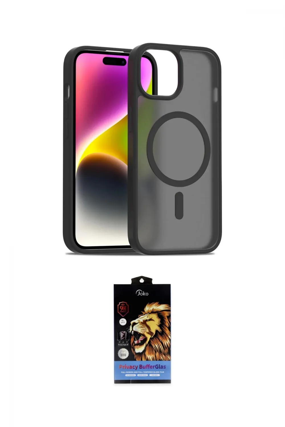 ieg™ iPhone 15 Kılıf Siluet Minimal Prime - Siyah Buffer Hayalet Cam Ekran Koruyucu