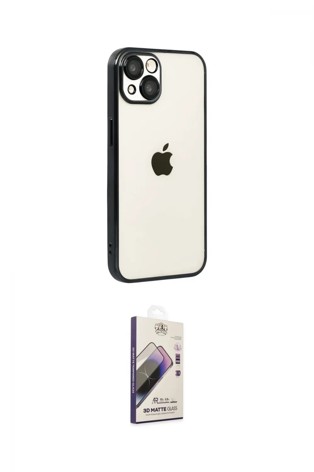 ieg™ iPhone 15 Kılıf Vadi Minimal - Siyah Bilvis 3D Mat Cam Ekran Koruyucu