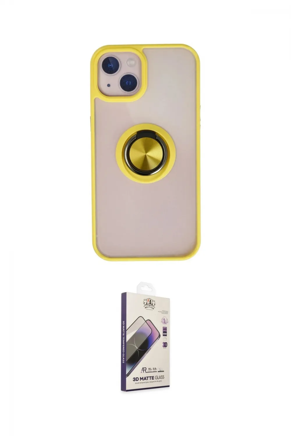 ieg™ iPhone 15 Kılıf Yörünge Çizgi - Siyah Bilvis 3D Mat Cam Ekran Koruyucu