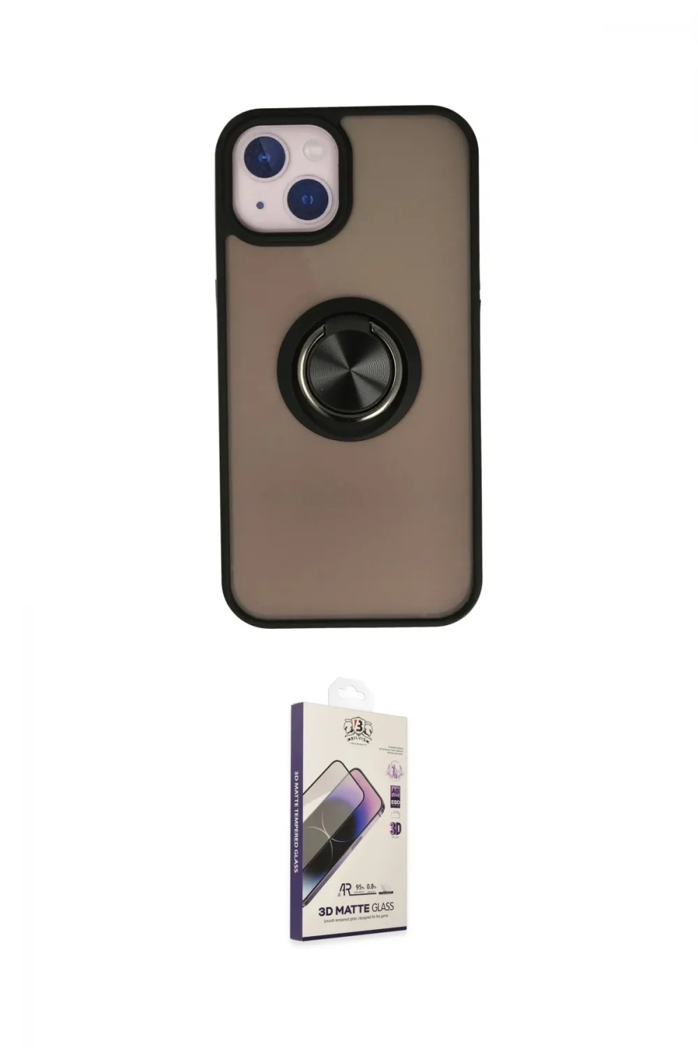 ieg™ iPhone 15 Kılıf Yörünge Çizgi - Siyah Bilvis 3D Mat Cam Ekran Koruyucu