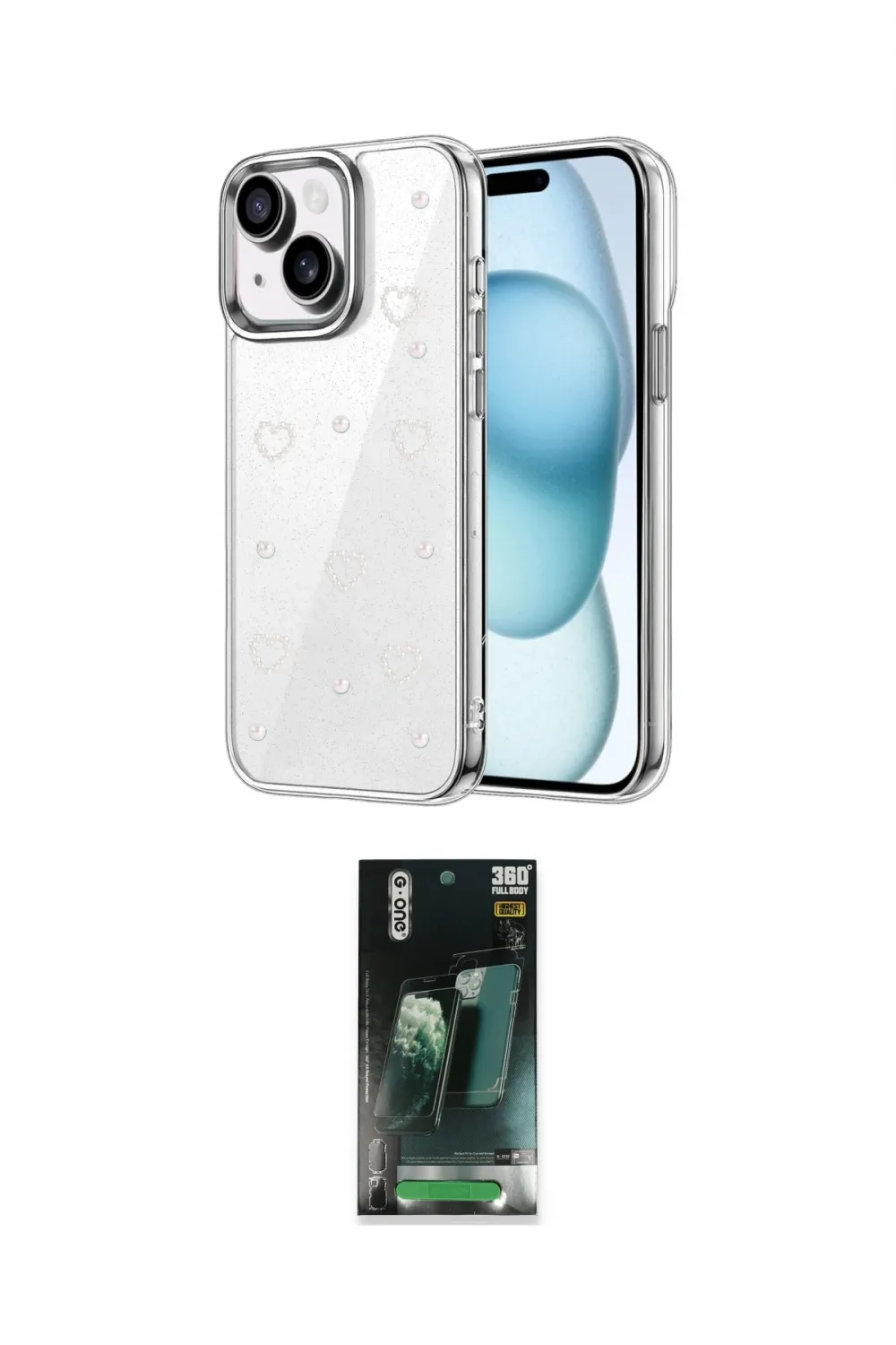 ieg™ iPhone 15 Kılıf Yörünge Form - Şeffaf 360 Full Body Arka Koruyucu