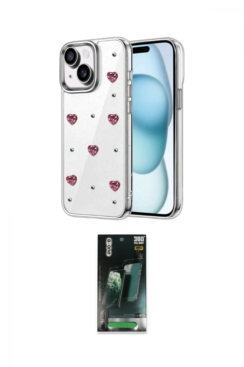 ieg™ iPhone 15 Kılıf Yörünge Form - Şeffaf 360 Full Body Arka Koruyucu