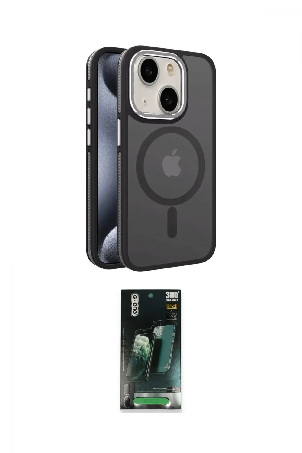 ieg™ iPhone 15 Kılıf Yörünge Klasik - Şeffaf 360 Full Body Arka Koruyucu
