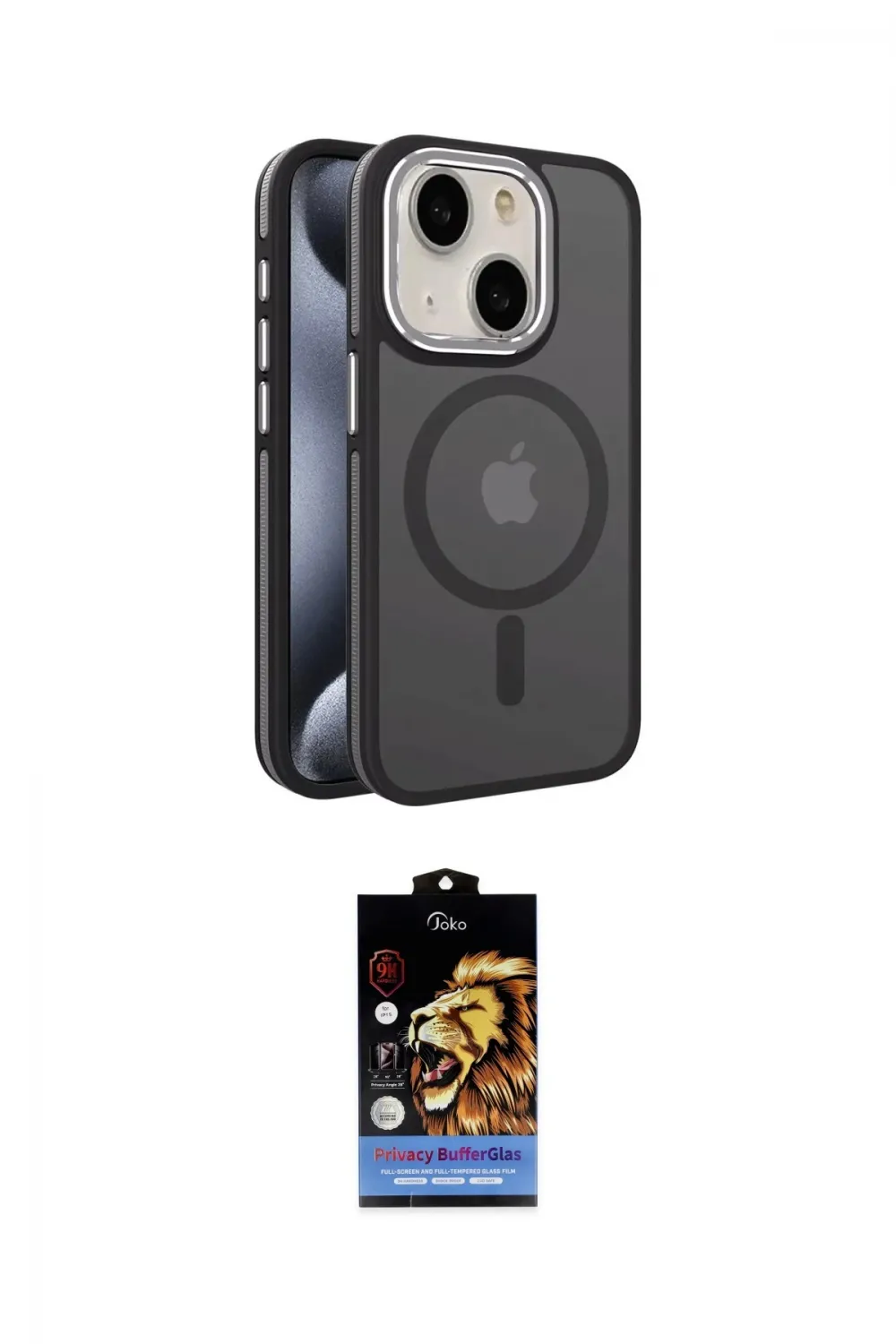 ieg™ iPhone 15 Kılıf Yörünge Klasik - Siyah Buffer Hayalet Cam Ekran Koruyucu