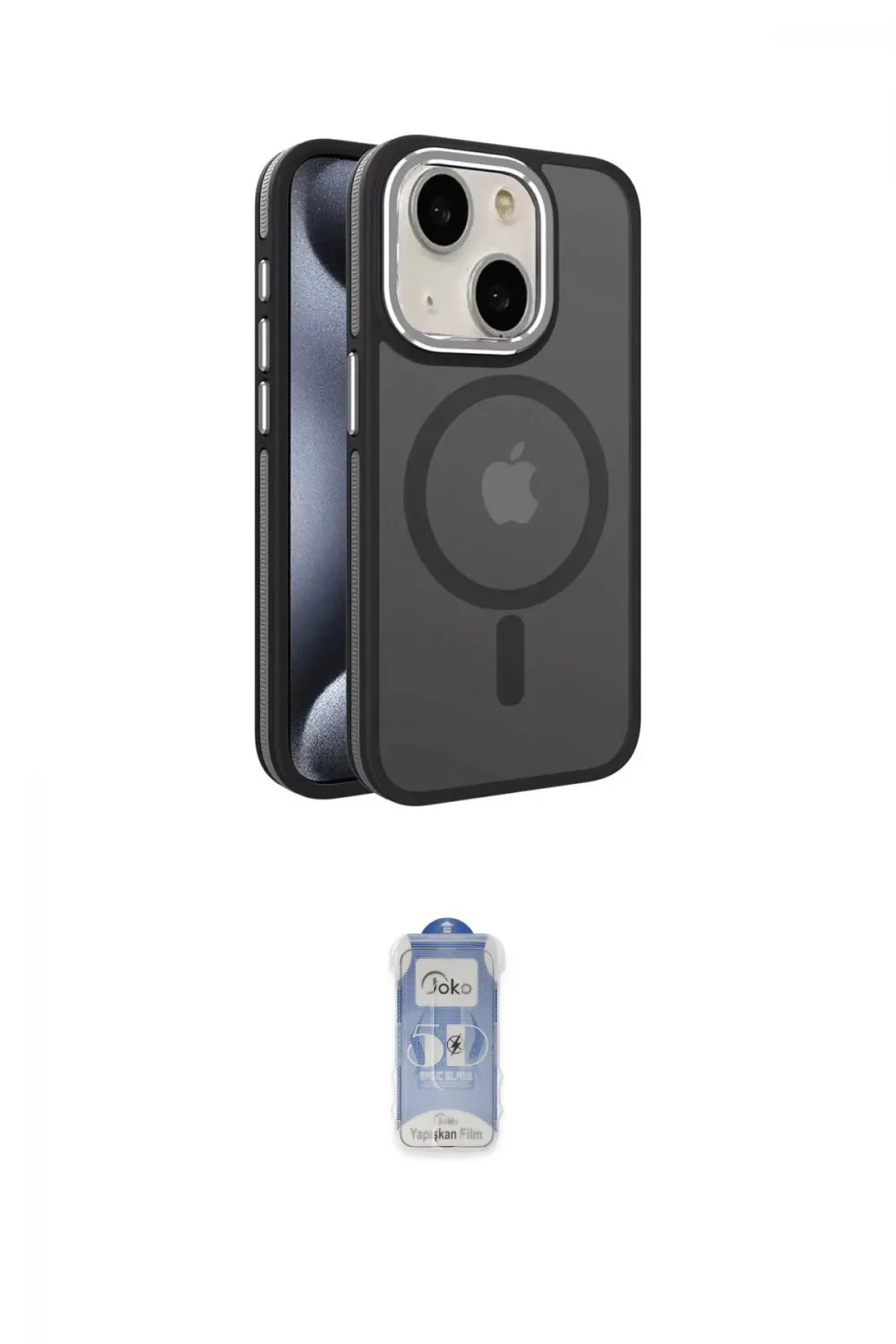ieg™ iPhone 15 Kılıf Yörünge Klasik - Siyah Joko Magic 5D Cam