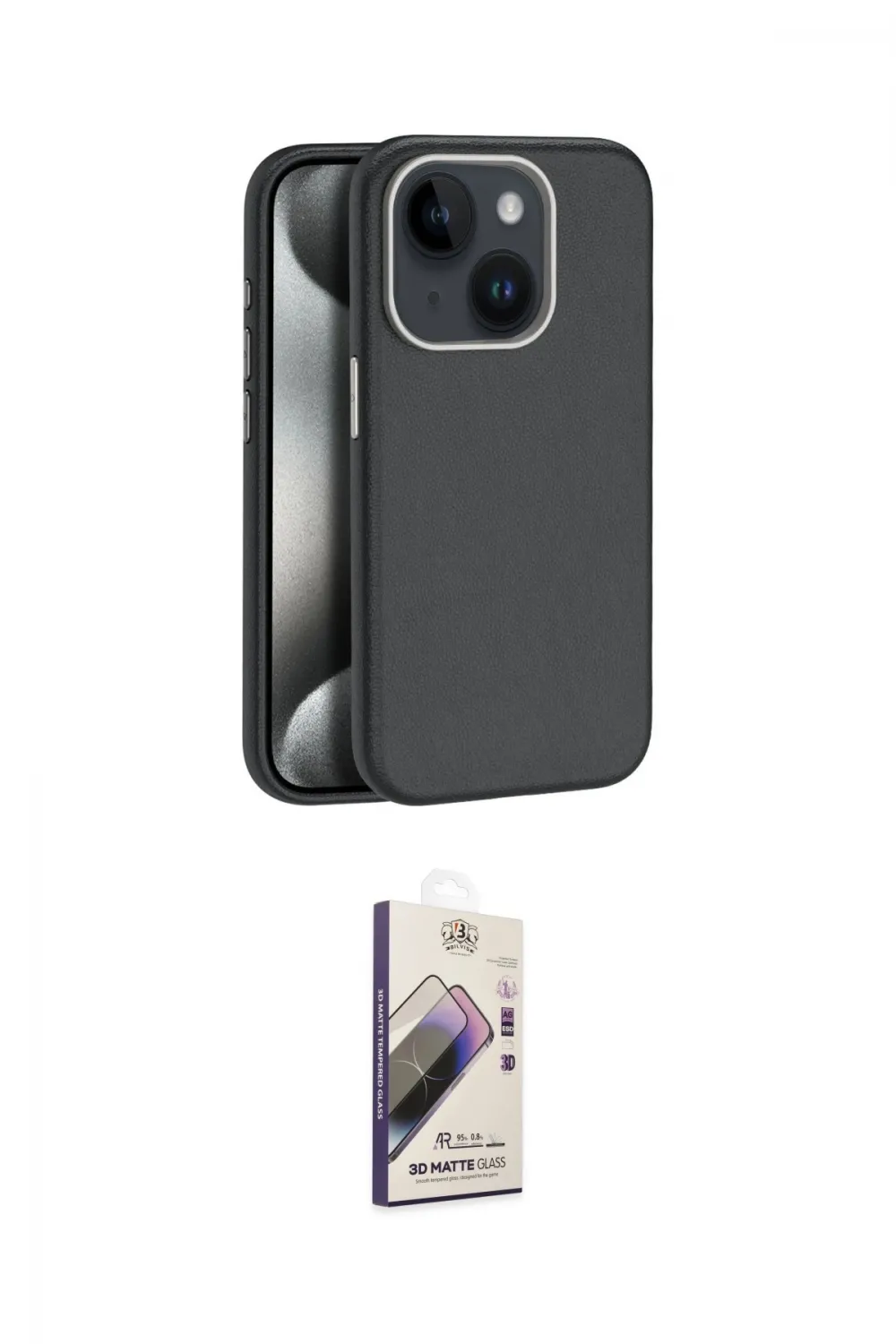ieg™ iPhone 15 Kılıf Zirve Modern Prime - Siyah Bilvis 3D Mat Cam Ekran Koruyucu