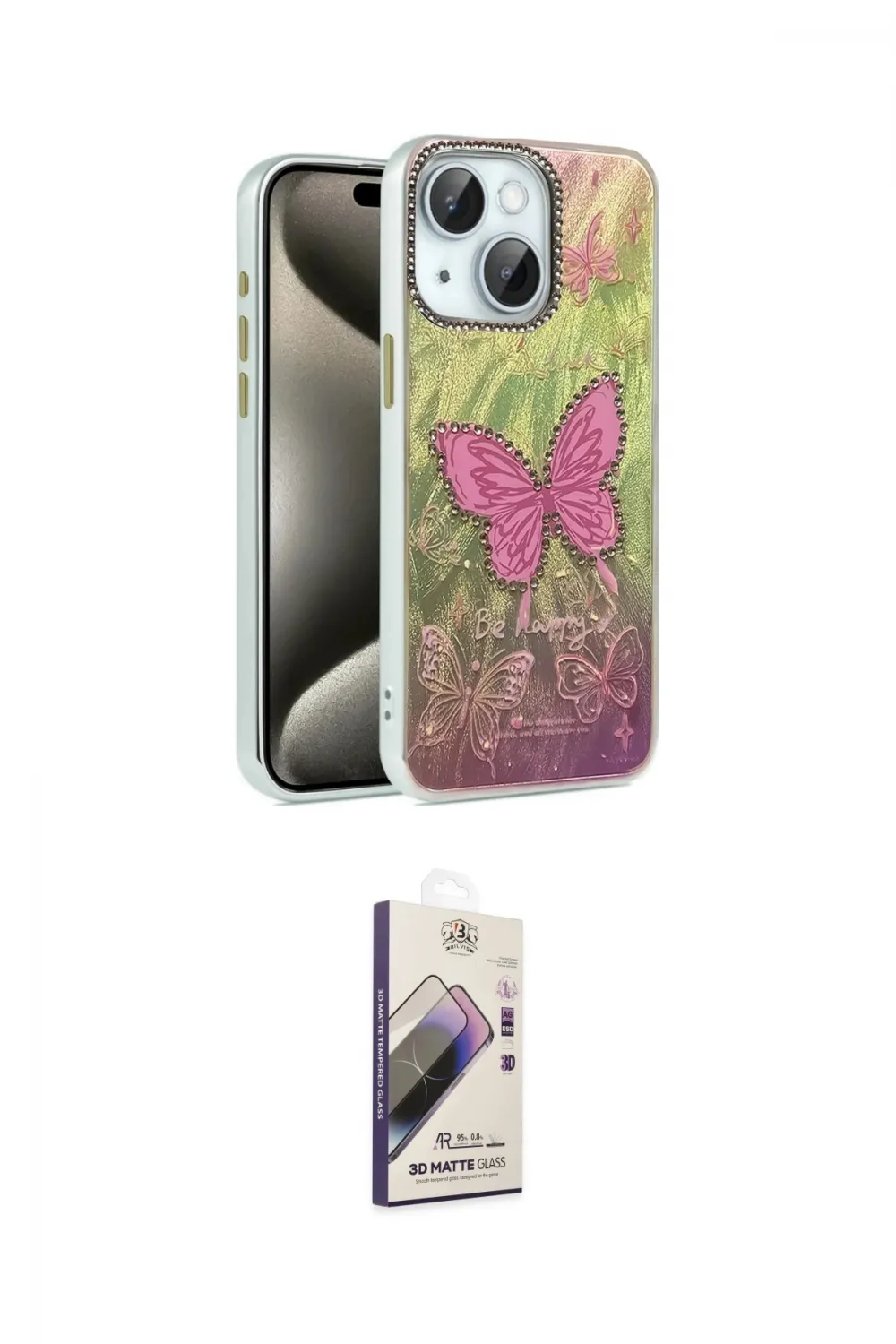 ieg™ iPhone 15 Kılıf Zirve Modern Prime - Siyah Bilvis 3D Mat Cam Ekran Koruyucu