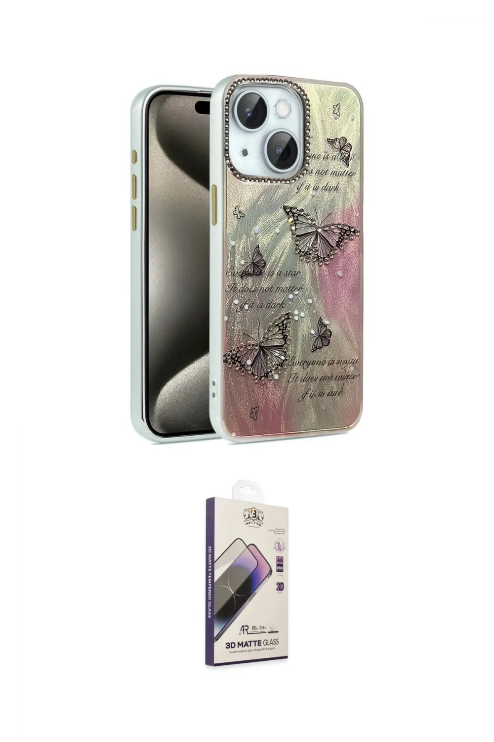 ieg™ iPhone 15 Kılıf Zirve Modern Prime - Siyah Bilvis 3D Mat Cam Ekran Koruyucu