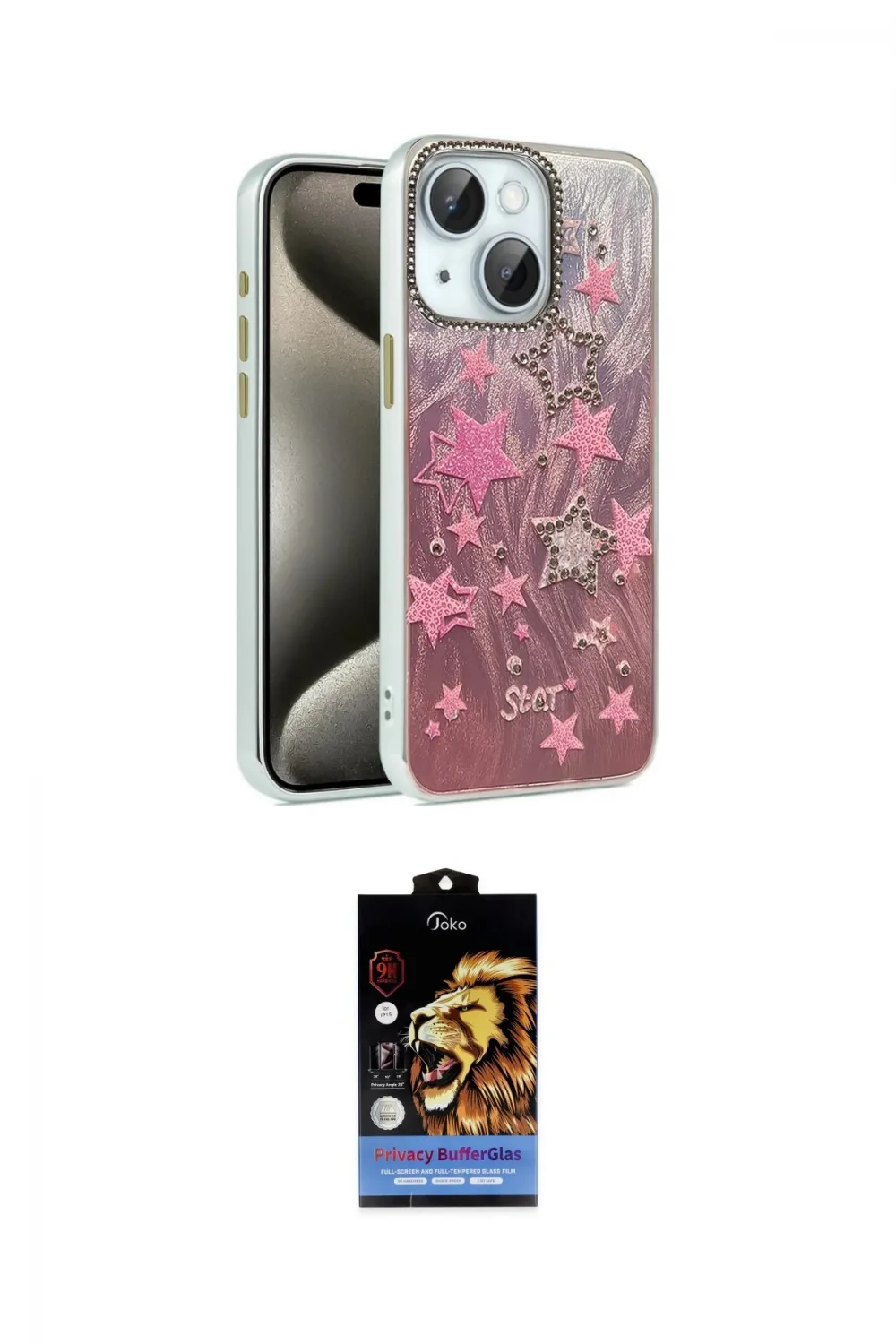 ieg™ iPhone 15 Kılıf Zirve Modern Prime - Siyah Buffer Hayalet Cam Ekran Koruyucu