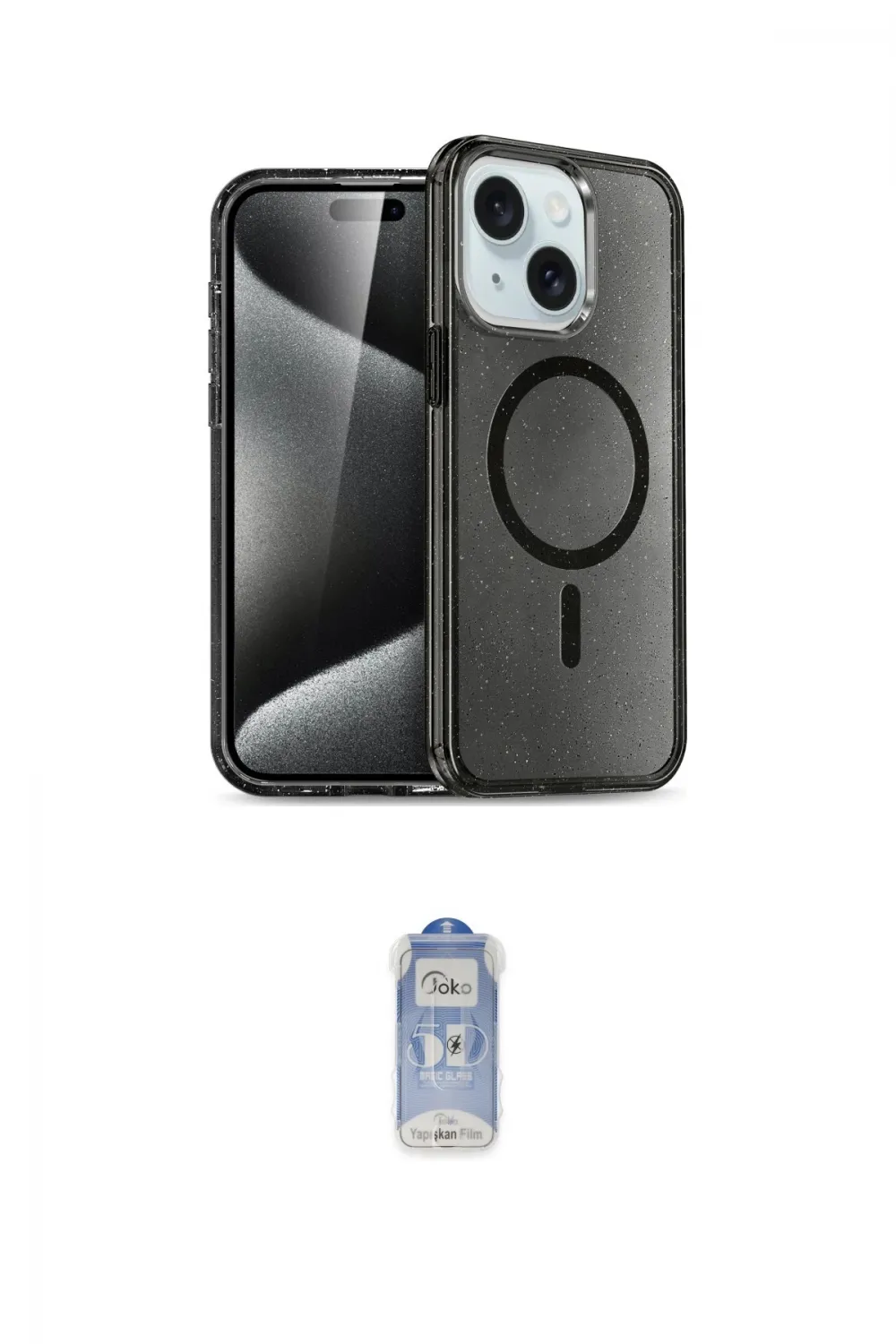 ieg™ iPhone 15 Plus Kılıf Eksen Doku Koleksiyonu - Siyah Joko Magic 5D Cam