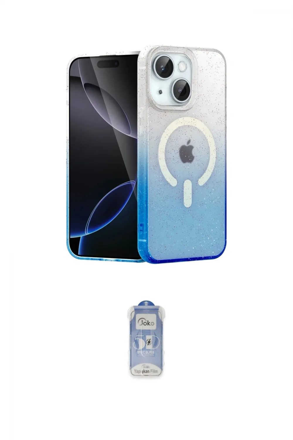 ieg™ iPhone 15 Plus Kılıf Eksen Minimal Özel Seri - Siyah Joko Magic 5D Cam