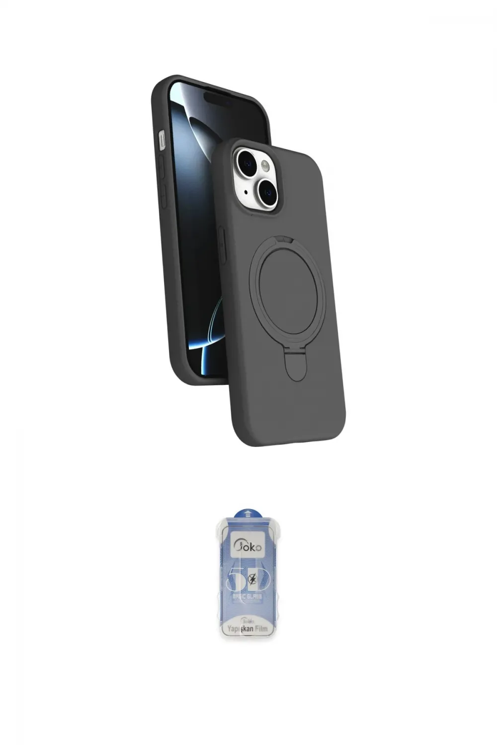 ieg™ iPhone 15 Plus Kılıf İz Işık Koleksiyonu - Siyah Joko Magic 5D Cam