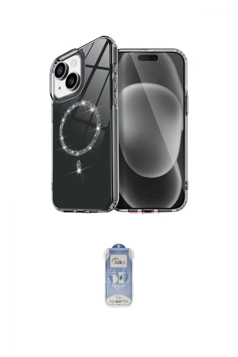 ieg™ iPhone 15 Plus Kılıf Kıvılcım Form Prime - Siyah Joko Magic 5D Cam