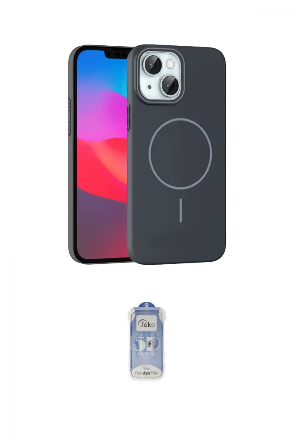 ieg™ iPhone 15 Plus Kılıf Siluet Doku Özel Seri - Siyah Joko Magic 5D Cam