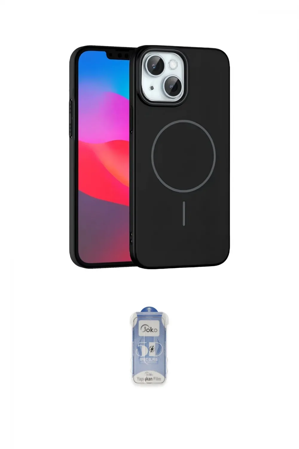 ieg™ iPhone 15 Plus Kılıf Siluet Doku Özel Seri - Siyah Joko Magic 5D Cam