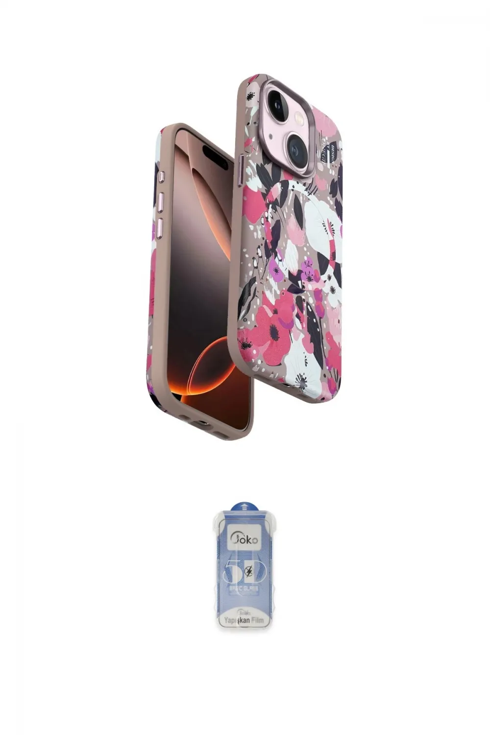 ieg™ iPhone 15 Plus Kılıf Siluet Doku - Siyah Joko Magic 5D Cam