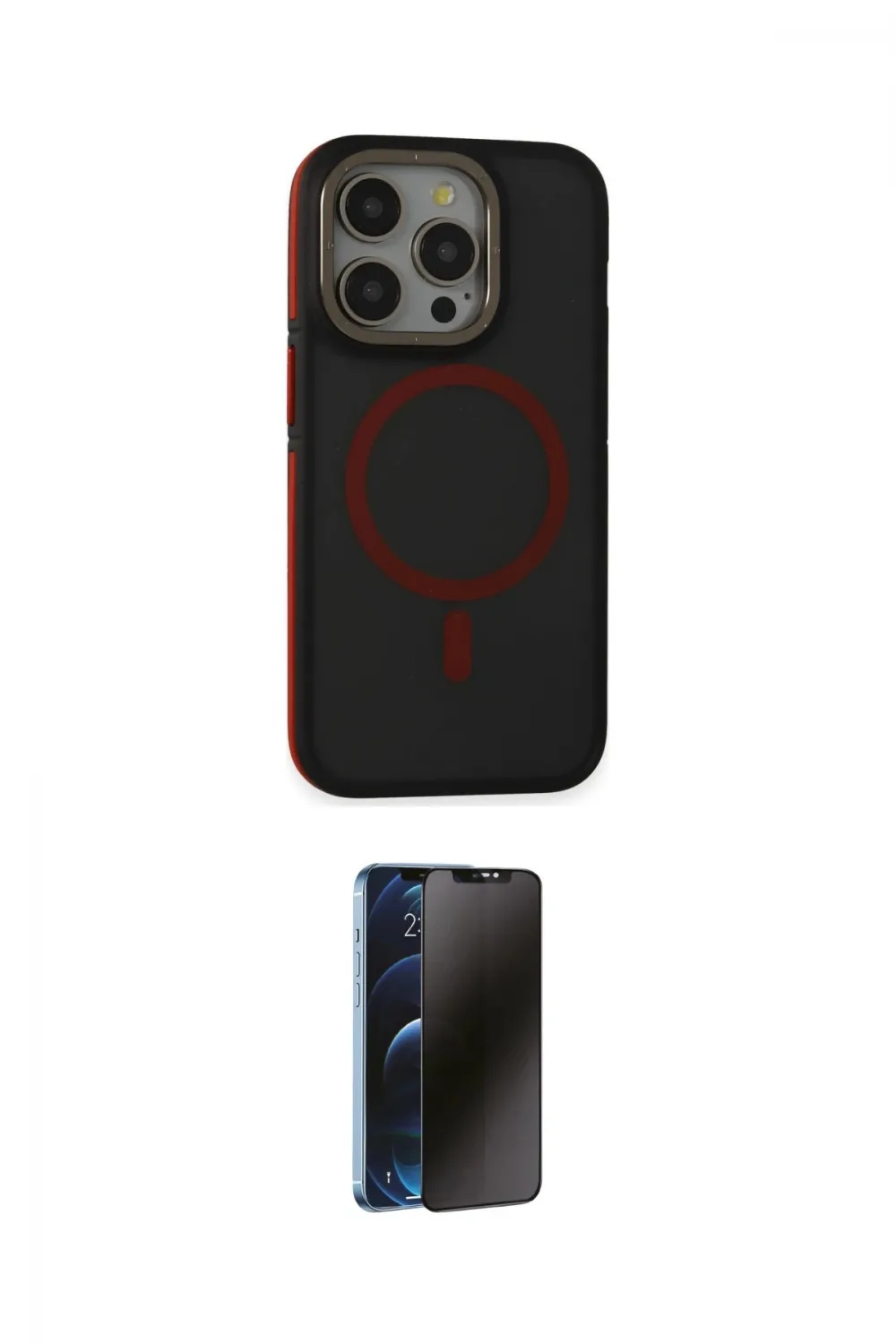 ieg™ iPhone 15 Pro Kılıf Ahenk Form Serisi - Siyah 3D Antistatik Hayalet Cam Ekran Koruyucu