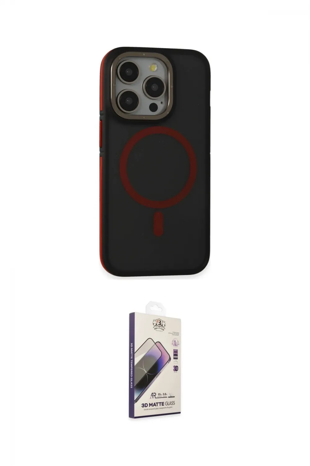 ieg™ iPhone 15 Pro Kılıf Ahenk Form Serisi - Siyah Bilvis 3D Mat Cam Ekran Koruyucu