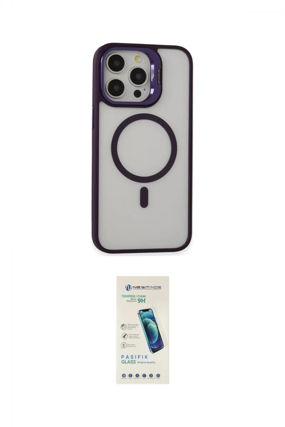 ieg™ iPhone 15 Pro Kılıf Ahenk Klasik Özel Seri - Şeffaf Pasifik Cam Ekran Koruyucu