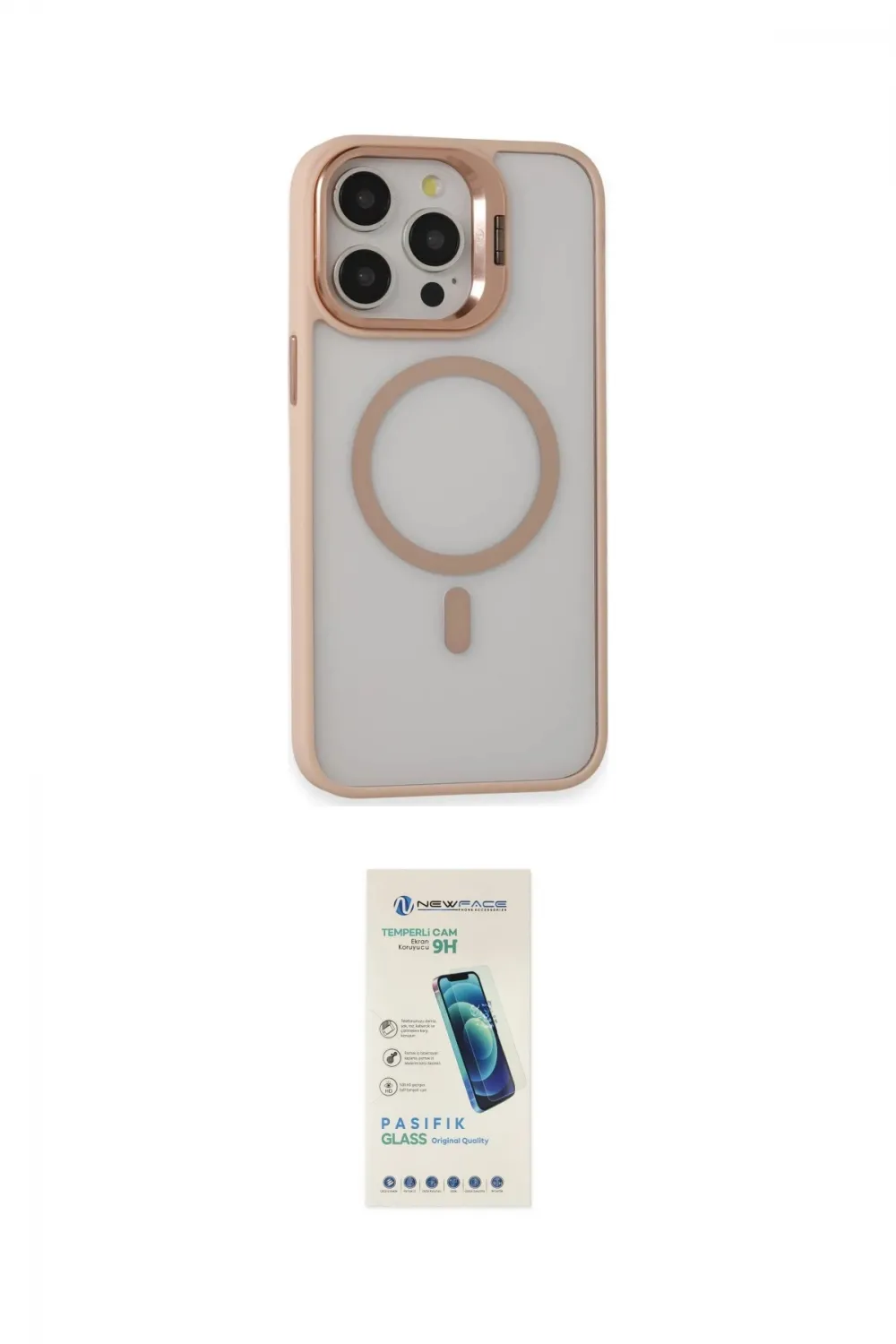 ieg™ iPhone 15 Pro Kılıf Ahenk Klasik Özel Seri - Şeffaf Pasifik Cam Ekran Koruyucu