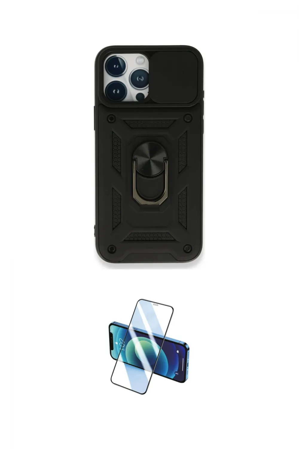 ieg™ iPhone 15 Pro Kılıf Ahenk Klasik - Siyah 3D Antistatik Cam Ekran Koruyucu