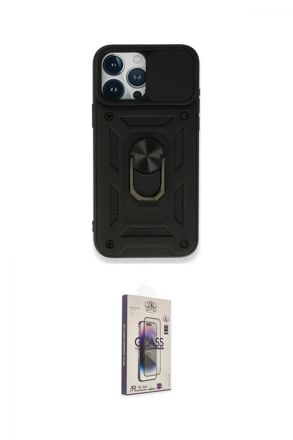 ieg™ iPhone 15 Pro Kılıf Ahenk Klasik - Siyah Bilvis 3D Cam Ekran Koruyucu