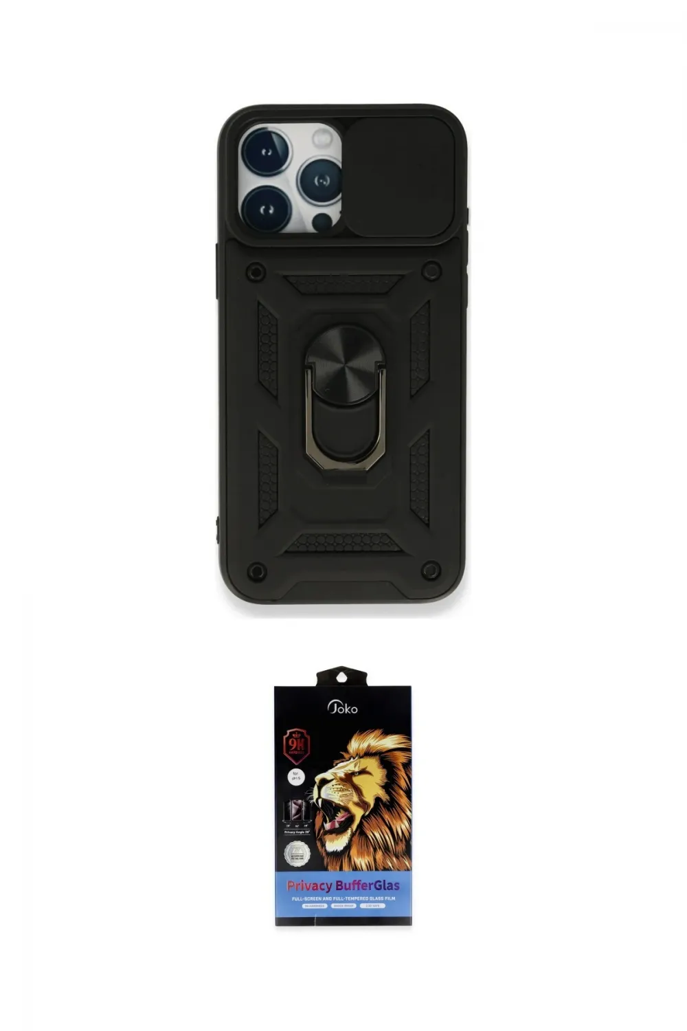 ieg™ iPhone 15 Pro Kılıf Ahenk Klasik - Siyah Buffer Hayalet Cam Ekran Koruyucu