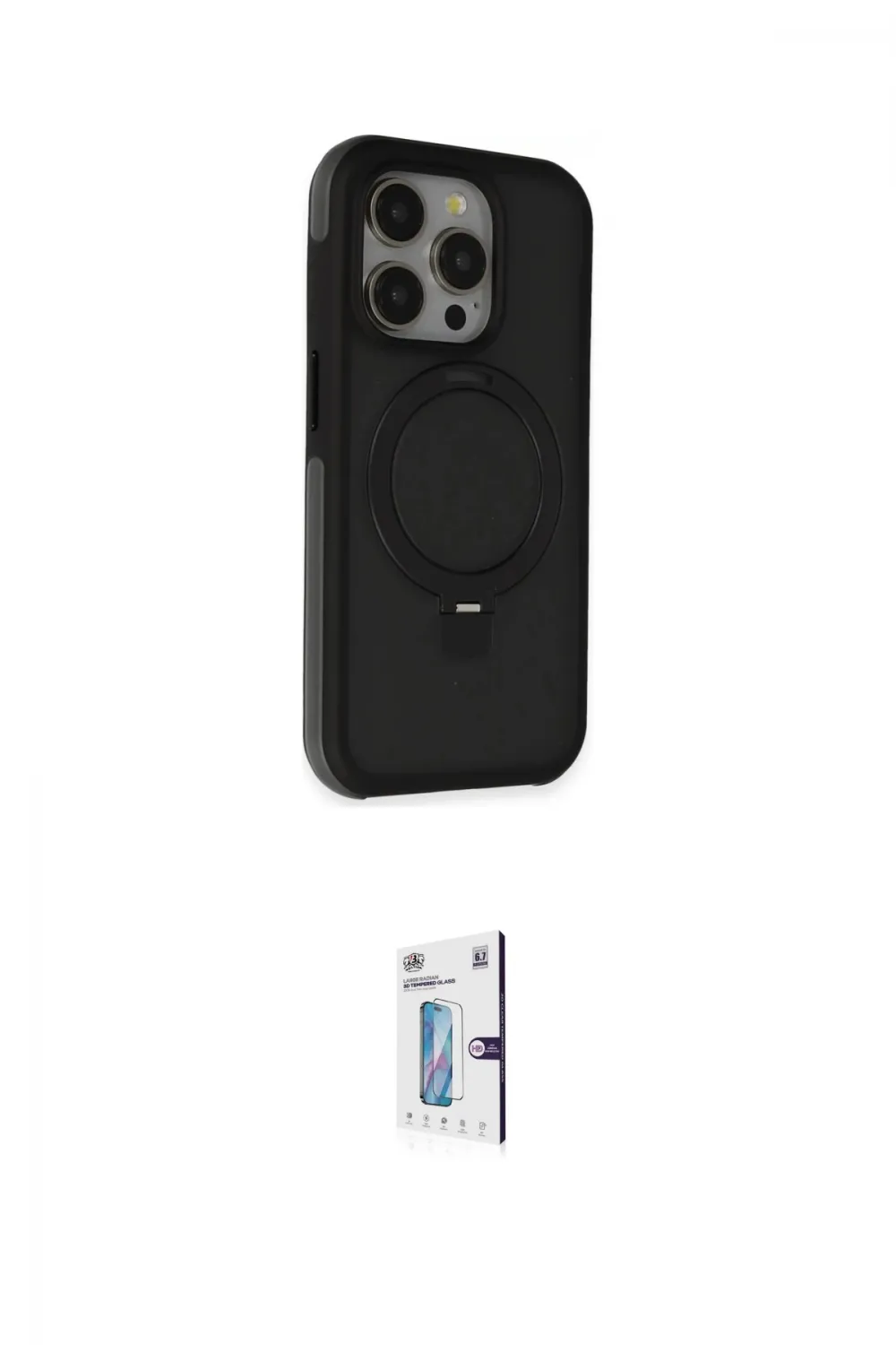 ieg™ iPhone 15 Pro Kılıf Ahenk Yansıma Özel Seri - Siyah Bilvis 0.18mm Plus Cam Ekran Koruyucu