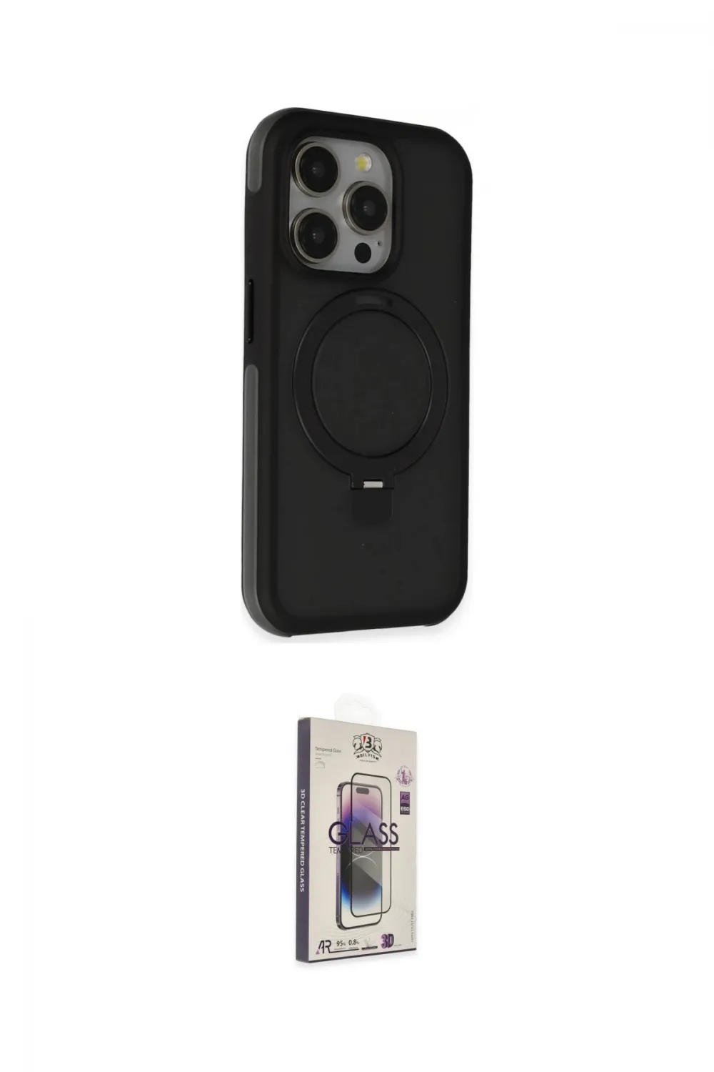 ieg™ iPhone 15 Pro Kılıf Ahenk Yansıma Özel Seri - Siyah Bilvis 3D Cam Ekran Koruyucu