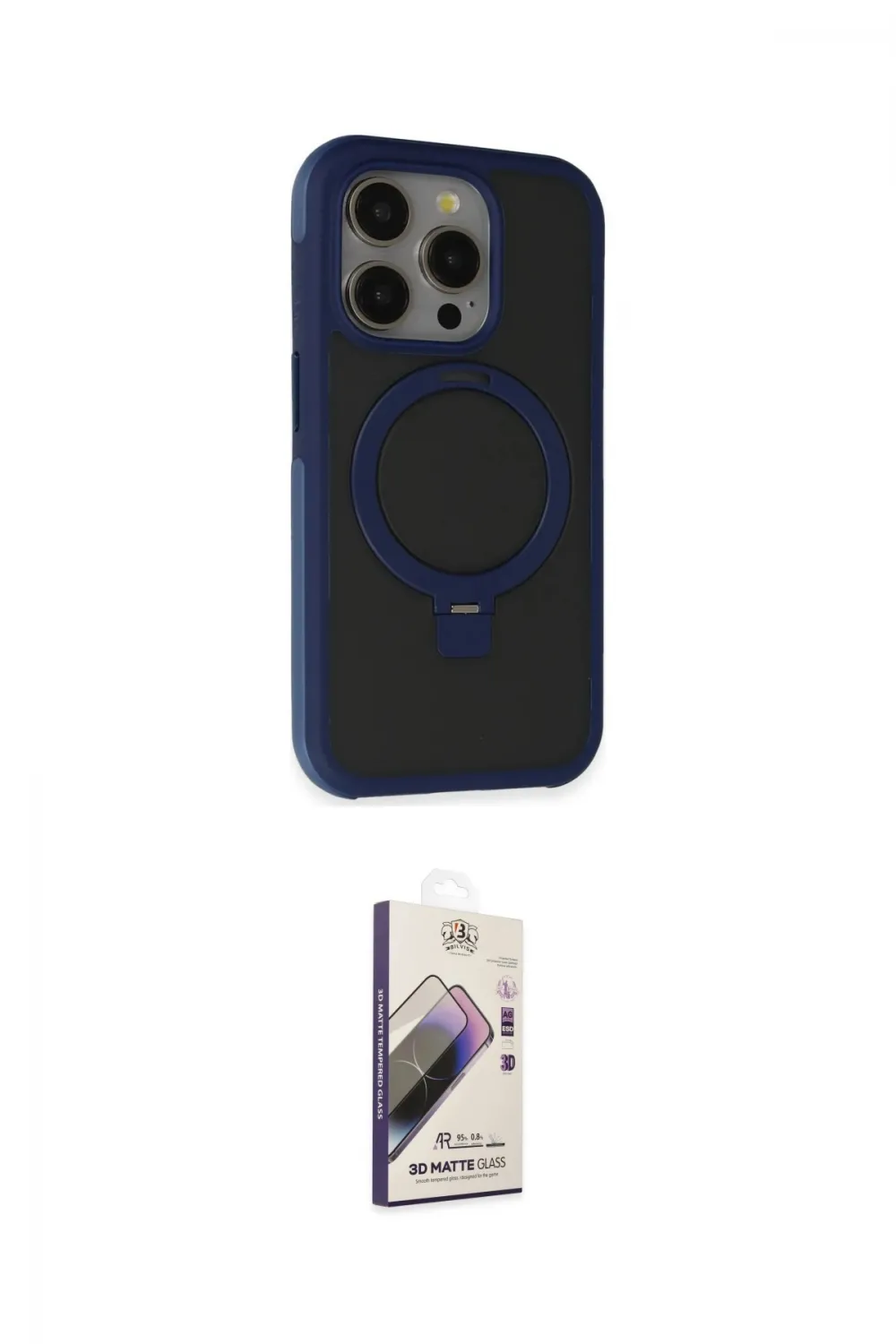 ieg™ iPhone 15 Pro Kılıf Ahenk Yansıma Özel Seri - Siyah Bilvis 3D Mat Cam Ekran Koruyucu
