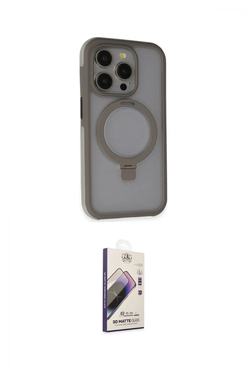 ieg™ iPhone 15 Pro Kılıf Ahenk Yansıma Özel Seri - Siyah Bilvis 3D Mat Cam Ekran Koruyucu
